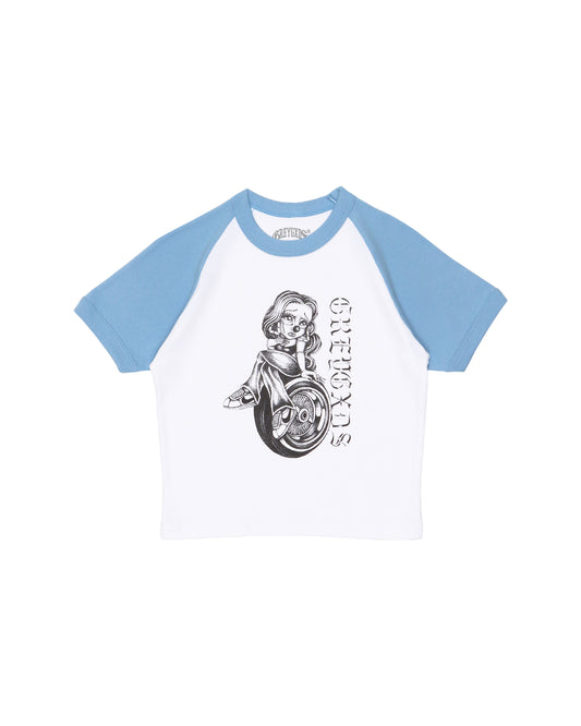 Women's "Lady Luck" Raglan Tee - (Powder Blue)